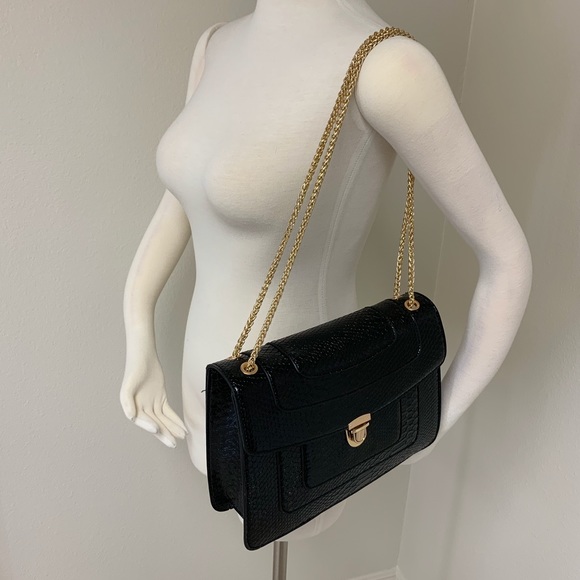 Black Croc Embossed Handbag - Picture 8 of 8